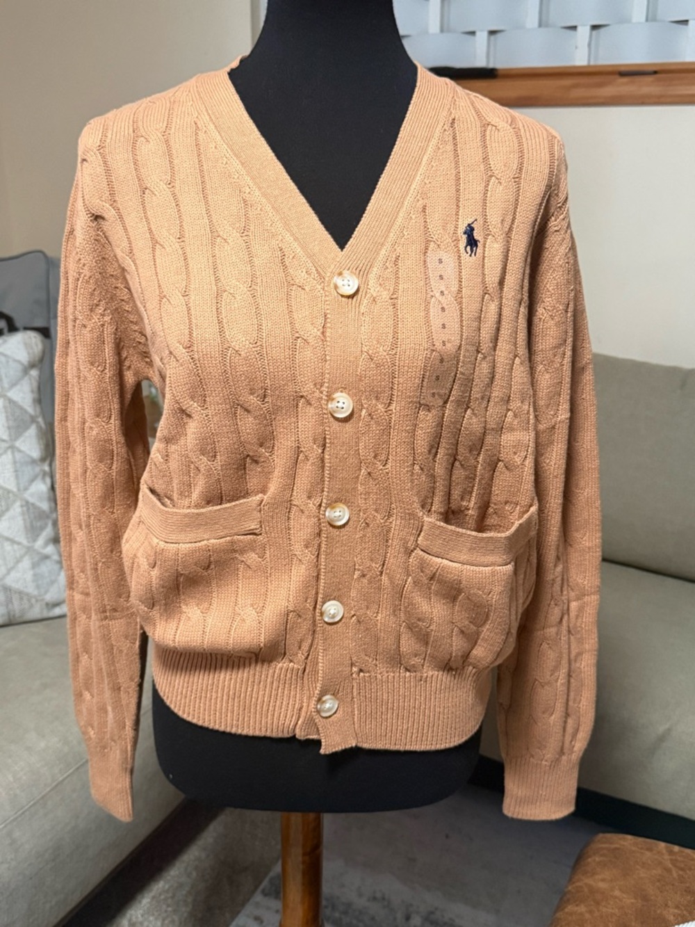 Ralph Lauren coffee  Cable-Knit V-Neck Cardigan